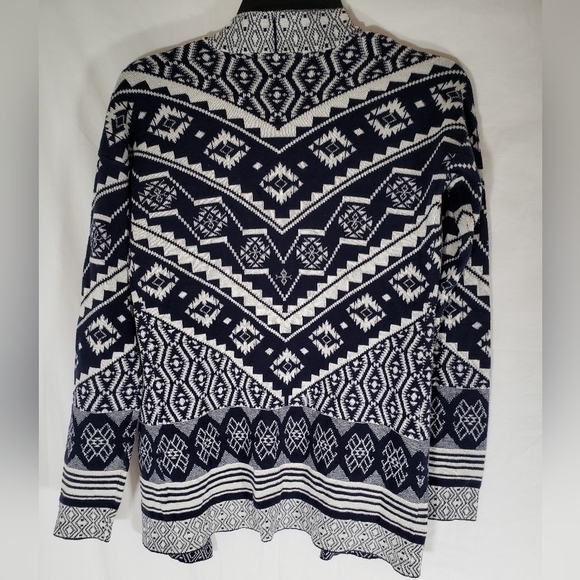 Pink Rose Navy and White Aztec Print Sweater Cardigan Sz S - Picture 5 of 8